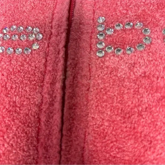 Bebe furry sweater fuzzy cropped pink coral bling rhinestone logo zip up y2k - Picture 14 of 16